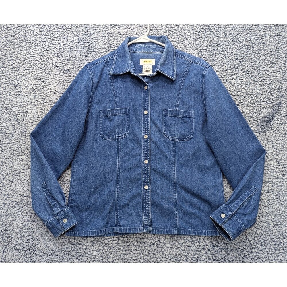 VTG Talbots Western Denim Button Up Shirt Size Medium Long Sleeve 90s Y2K Blue